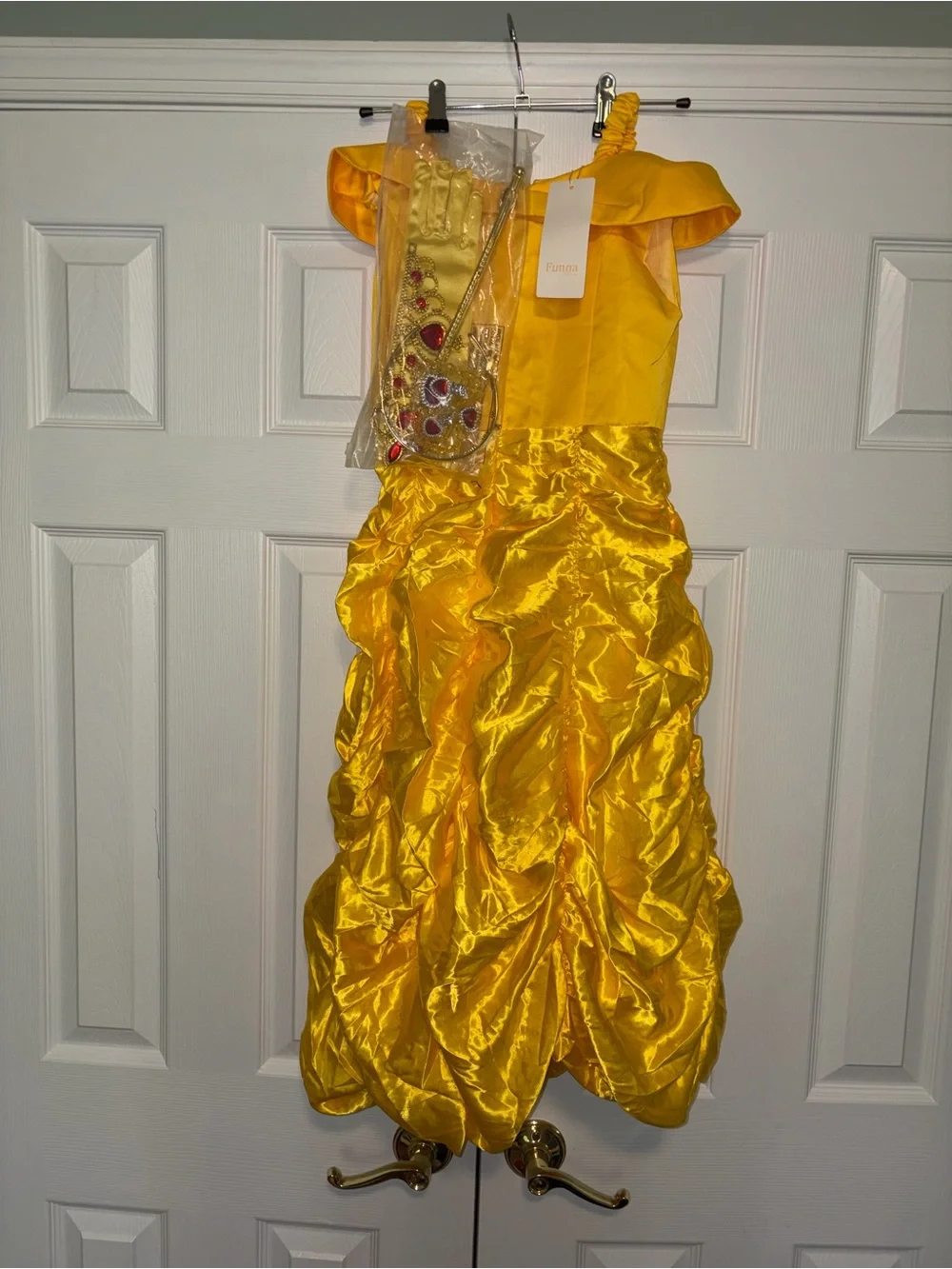 Funna Girls Princess Dress Costume Gold/Yellow Size 150 (10-12)w/ Gloves & Crown